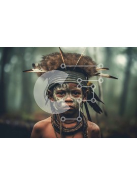 Intra Συλλεκτικό Ξύλινο Παζλ Plywood  4mm - Εκπληκτικό πορτρέτο ενός νεαρού αγοριού με παραδοσιακή φυλετική ενδυμασία Σε Ξύλινο Κουτί - Διαστάσεις Puzzle: 10x10 cm – 25 κομμάτια