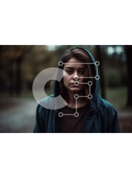 Intra Συλλεκτικό Ξύλινο Παζλ Plywood  4mm - Κομψή εικόνα μιας νεαρής γυναίκας με κουκούλα που στέκεται σε ένα πάρκο Σε Ξύλινο Κουτί - Διαστάσεις Puzzle: 10x10 cm – 25 κομμάτια