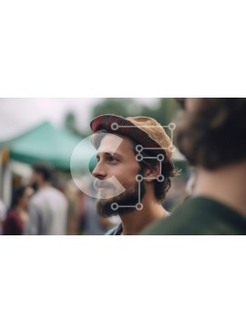 Intra Συλλεκτικό Ξύλινο Παζλ Plywood  4mm - Σοβαρός άντρας με καπέλο και γένια στο πλήθος Σε Ξύλινο Κουτί - Διαστάσεις Puzzle: 10x10 cm – 25 κομμάτια