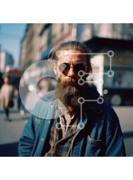 Intra Συλλεκτικό Ξύλινο Παζλ Plywood  4mm - Cool and Hip Man με μακριά γενειάδα και γυαλιά ηλίου στην City Street Σε Ξύλινο Κουτί - Διαστάσεις Puzzle: 10x10 cm – 25 κομμάτια