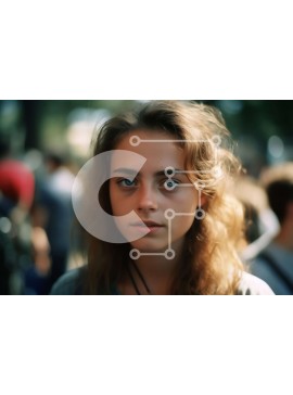 Intra Συλλεκτικό Ξύλινο Παζλ Plywood  4mm - Σοβαρή νεαρή γυναίκα με σγουρά μαλλιά και μπλε μάτια Σε Ξύλινο Κουτί - Διαστάσεις Puzzle: 10x10 cm – 25 κομμάτια