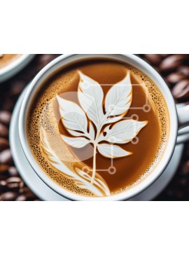 Σετ των 2 Intra Συλλεκτικό Ξύλινο Παζλ Plywood  4mm - Καφές Latte Art με φόντο δύο φύλλα και κόκκους καφέ Σε Ξύλινο Κουτί - Διαστάσεις: 10x10 cm – 25 κομμάτια