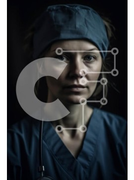 Intra Συλλεκτικό Ξύλινο Παζλ Plywood  4mm - Γυναίκα νοσοκόμα με μπλε τρίβει και στηθοσκόπιο Σε Ξύλινο Κουτί - Διαστάσεις Puzzle: 10x10 cm – 25 κομμάτια