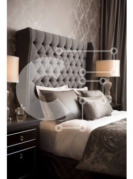 Intra Συλλεκτικό Ξύλινο Παζλ Plywood  4mm - Κομψό υπνοδωμάτιο με γκρι κεφαλάρι και τηλεόραση στον τοίχο Σε Ξύλινο Κουτί - Διαστάσεις Puzzle: 10x10 cm – 25 κομμάτια