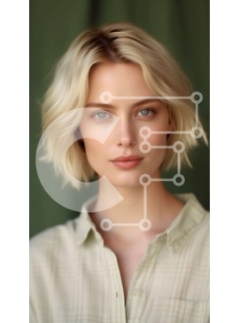 Intra Συλλεκτικό Ξύλινο Παζλ Plywood  4mm - Πορτρέτο μιας ξανθιάς γυναίκας που φορά ένα πράσινο πουκάμισο και κοιτάζει την κάμερα Σε Ξύλινο Κουτί - Διαστάσεις Puzzle: 10x10 cm – 25 κομμάτια