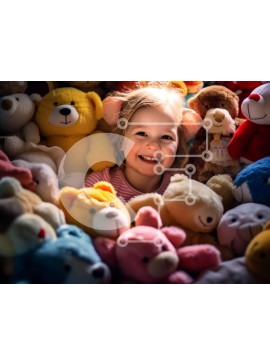 Intra Συλλεκτικό Ξύλινο Παζλ Plywood  4mm - Αξιολάτρευτη εικόνα ενός χαμογελαστού κοριτσιού με τα λούτρινα ζωάκια της Σε Ξύλινο Κουτί - Διαστάσεις Puzzle: 10x10 cm – 25 κομμάτια