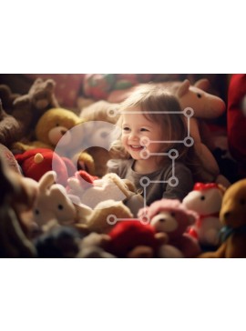 Intra Συλλεκτικό Ξύλινο Παζλ Plywood  4mm - Χαμογελώντας νεαρό κορίτσι με ένα σωρό από γεμιστά ζώα Σε Ξύλινο Κουτί - Διαστάσεις Puzzle: 10x10 cm – 25 κομμάτια