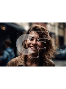 Intra Συλλεκτικό Ξύλινο Παζλ Plywood  4mm - Χαμογελαστή γυναίκα με δερμάτινο μπουφάν στο City Street Σε Ξύλινο Κουτί - Διαστάσεις Puzzle: 10x10 cm – 25 κομμάτια