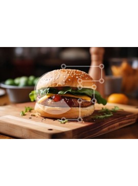 Σετ των 2 Intra Συλλεκτικό Ξύλινο Παζλ Plywood  4mm - Λαχταριστό Burger με τυρί, μαρούλι και ντομάτα Σε Ξύλινο Κουτί - Διαστάσεις: 10x10 cm – 25 κομμάτια