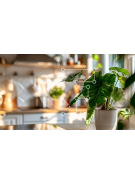 Intra Συλλεκτικό Ξύλινο Παζλ Plywood  4mm - Λευκό φυτό σε γλάστρα σε μια καλά συντηρημένη κουζίνα Σε Ξύλινο Κουτί - Διαστάσεις Puzzle: 10x10 cm – 25 κομμάτια