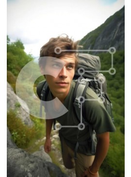 Σετ των 2 Intra Συλλεκτικό Ξύλινο Παζλ Plywood  4mm - Ο νεαρός άνδρας συλλογίζεται την ομορφιά της φύσης σε έναν βραχώδη βράχο Σε Ξύλινο Κουτί - Διαστάσεις: 10x10 cm – 25 κομμάτια