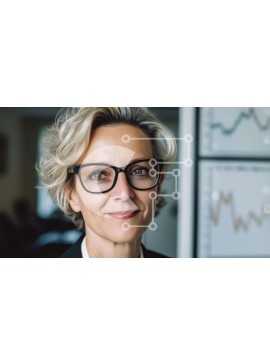 Intra Συλλεκτικό Ξύλινο Παζλ Plywood  4mm - Χαμογελαστή επιχειρηματίας με ποτήρια σε λευκό φόντο Σε Ξύλινο Κουτί - Διαστάσεις Puzzle: 10x10 cm – 25 κομμάτια