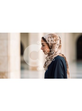 Intra Συλλεκτικό Ξύλινο Παζλ Plywood  4mm - Όμορφη εικόνα μιας γυναίκας με χιτζάμπ που στέκεται στην αυλή του τζαμιού Σε Ξύλινο Κουτί - Διαστάσεις Puzzle: 10x10 cm – 25 κομμάτια