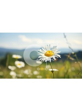 Intra Συλλεκτικό Ξύλινο Παζλ Plywood  4mm - Λευκή και κίτρινη μαργαρίτα σε ανοιχτό πεδίο με βουνά στο φόντο Σε Ξύλινο Κουτί - Διαστάσεις: 10x10 cm – 25 κομμάτια