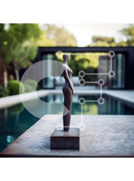 Intra Συλλεκτικό Ξύλινο Παζλ Plywood  4mm - Όμορφο υπαίθριο γλυπτό γυναίκας δίπλα στην πισίνα Σε Ξύλινο Κουτί - Διαστάσεις Puzzle: 10x10 cm – 25 κομμάτια