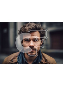 Intra Συλλεκτικό Ξύλινο Παζλ Plywood  4mm - Σοβαρός άνδρας με δερμάτινο μπουφάν και μπλε πουκάμισο κοιτάζοντας την κάμερα Σε Ξύλινο Κουτί - Διαστάσεις Puzzle: 10x10 cm – 25 κομμάτια