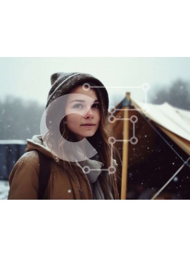 Intra Συλλεκτικό Ξύλινο Παζλ Plywood  4mm - Πανέμορφο πορτρέτο μιας γυναίκας με χειμερινά ρούχα σε εξωτερικούς χώρους Σε Ξύλινο Κουτί - Διαστάσεις Puzzle: 10x10 cm – 25 κομμάτια