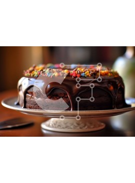 Σετ των 2 Intra Συλλεκτικό Ξύλινο Παζλ Plywood  4mm - Νόστιμο κέικ σοκολάτας με πασπαλίσματα σε βάση για κέικ Σε Ξύλινο Κουτί - Διαστάσεις: 10x10 cm – 25 κομμάτια