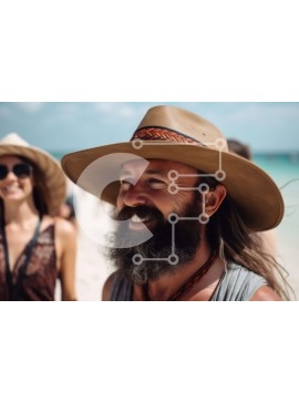 Intra Συλλεκτικό Ξύλινο Παζλ Plywood  4mm - Άνδρας με μακριά γενειάδα και καουμπόικο καπέλο στην παραλία Σε Ξύλινο Κουτί - Διαστάσεις Puzzle: 10x10 cm – 25 κομμάτια