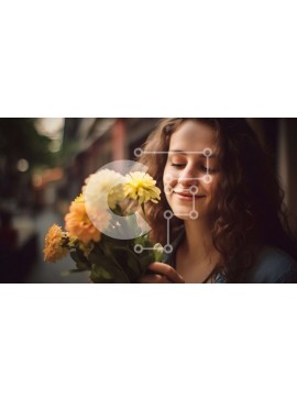 Intra Συλλεκτικό Ξύλινο Παζλ Plywood  4mm - Νεαρή γυναίκα με όμορφα λουλούδια που χαμογελούν στην κάμερα Σε Ξύλινο Κουτί - Διαστάσεις Puzzle: 10x10 cm – 25 κομμάτια