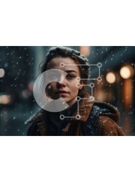 Intra Συλλεκτικό Ξύλινο Παζλ Plywood  4mm - Γαλήνια εικόνα μιας νεαρής γυναίκας με καφέ σακάκι που στέκεται στο χιόνι Σε Ξύλινο Κουτί - Διαστάσεις Puzzle: 10x10 cm – 25 κομμάτια