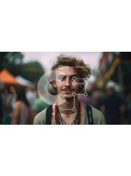 Intra Συλλεκτικό Ξύλινο Παζλ Plywood  4mm - Άνδρας με σγουρά μαλλιά και γένια που απολαμβάνει το μουσικό φεστιβάλ Σε Ξύλινο Κουτί - Διαστάσεις Puzzle: 10x10 cm – 25 κομμάτια