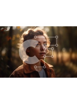 Intra Συλλεκτικό Ξύλινο Παζλ Plywood  4mm - Νεαρή γυναίκα με σγουρά καστανά μαλλιά που στέκεται σε μια δασώδη περιοχή Σε Ξύλινο Κουτί - Διαστάσεις Puzzle: 10x10 cm – 25 κομμάτια