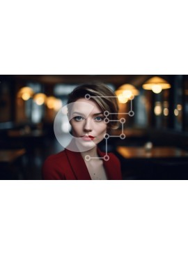 Intra Συλλεκτικό Ξύλινο Παζλ Plywood  4mm - Σοβαρή γυναίκα με κόκκινο σακάκι που κοιτάζει την κάμερα σε αμυδρά φωτισμένο δωμάτιο Σε Ξύλινο Κουτί - Διαστάσεις Puzzle: 10x10 cm – 25 κομμάτια