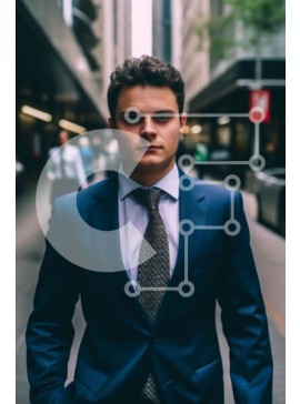 Intra Συλλεκτικό Ξύλινο Παζλ Plywood  4mm - Σοβαρός επιχειρηματίας με μπλε κοστούμι στην οδό της πόλης Σε Ξύλινο Κουτί - Διαστάσεις Puzzle: 10x10 cm – 25 κομμάτια