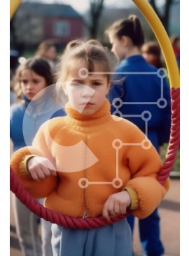 Intra Συλλεκτικό Ξύλινο Παζλ Plywood  4mm - Παιδιά που παίζουν σε μια παιδική χαρά με ένα κορίτσι Hula Hooping με ένα πορτοκαλί μπουφάν Σε Ξύλινο Κουτί - Διαστάσεις Puzzle: 10x10 cm – 25 κομμάτια