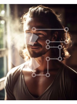 Intra Συλλεκτικό Ξύλινο Παζλ Plywood  4mm - Σοβαρός άνδρας με μακριά μαλλιά και γένια στέκεται μπροστά από το ηλιόλουστο παράθυρο Σε Ξύλινο Κουτί - Διαστάσεις Puzzle: 10x10 cm – 25 κομμάτια