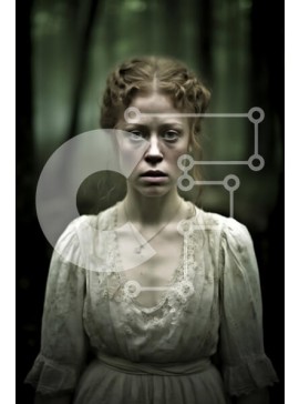 Intra Συλλεκτικό Ξύλινο Παζλ Plywood  4mm - Μυστηριώδης γυναίκα με λευκό φόρεμα που στέκεται στο Foreboding Woods Σε Ξύλινο Κουτί - Διαστάσεις Puzzle: 10x10 cm – 25 κομμάτια