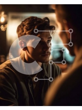 Intra Συλλεκτικό Ξύλινο Παζλ Plywood  4mm - Νεαρός άνδρας με δερμάτινο μπουφάν που κάθεται σε δωμάτιο με χαμηλό φωτισμό Σε Ξύλινο Κουτί - Διαστάσεις Puzzle: 10x10 cm – 25 κομμάτια