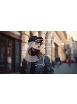 Intra Συλλεκτικό Ξύλινο Παζλ Plywood  4mm - Κομψή γυναίκα με δερμάτινο μπουφάν στο πεζοδρόμιο με τηλέφωνο Σε Ξύλινο Κουτί - Διαστάσεις Puzzle: 10x10 cm – 25 κομμάτια