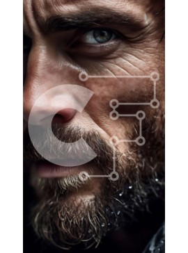 Intra Συλλεκτικό Ξύλινο Παζλ Plywood  4mm - Πορτρέτο ενός άνδρα με γένια και μακριά μαλλιά σε μαύρο δερμάτινο μπουφάν Σε Ξύλινο Κουτί - Διαστάσεις Puzzle: 10x10 cm – 25 κομμάτια