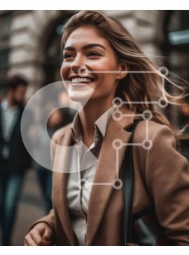 Intra Συλλεκτικό Ξύλινο Παζλ Plywood  4mm - Ευτυχισμένη γυναίκα που περπατά σε έναν πολυσύχναστο δρόμο της πόλης Σε Ξύλινο Κουτί - Διαστάσεις Puzzle: 10x10 cm – 25 κομμάτια