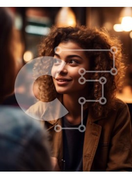 Intra Συλλεκτικό Ξύλινο Παζλ Plywood  4mm - Ευτυχισμένη νεαρή γυναίκα που ελέγχει το τηλέφωνό της στο άνετο καφέ Σε Ξύλινο Κουτί - Διαστάσεις Puzzle: 10x10 cm – 25 κομμάτια