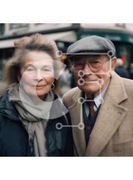 Intra Συλλεκτικό Ξύλινο Παζλ Plywood  4mm - Ευτυχισμένο ηλικιωμένο ζευγάρι σε μια πολυσύχναστη οδό της πόλης Σε Ξύλινο Κουτί - Διαστάσεις Puzzle: 10x10 cm – 25 κομμάτια