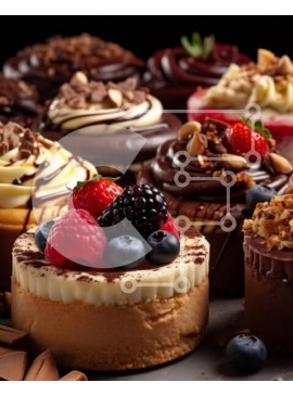 Σετ των 2 Intra Συλλεκτικό Ξύλινο Παζλ Plywood  4mm - Νόστιμα επιδόρπια: κέικ, γλυκά και φρούτα στην οθόνη Σε Ξύλινο Κουτί - Διαστάσεις: 10x10 cm – 25 κομμάτια