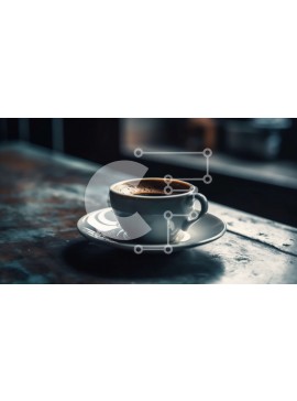 Σετ των 2 Intra Συλλεκτικό Ξύλινο Παζλ Plywood  4mm - Κοντινή λήψη λευκής κεραμικής κούπας καφέ με μαύρο καφέ και θέα στον ορίζοντα της πόλης στο ηλιοβασίλεμα Σε Ξύλινο Κουτί - Διαστάσεις: 10x10 cm – 25 κομμάτια