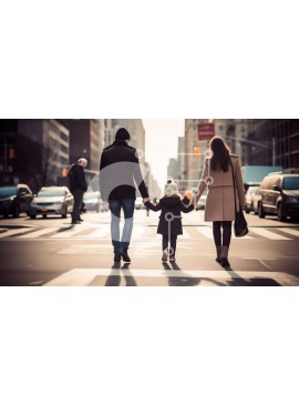 Intra Συλλεκτικό Ξύλινο Παζλ Plywood  4mm - Ευτυχισμένη οικογένεια που περπατά μαζί στην πόλη Σε Ξύλινο Κουτί - Διαστάσεις Puzzle: 10x10 cm – 25 κομμάτια