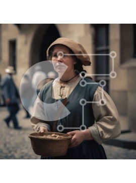 Intra Συλλεκτικό Ξύλινο Παζλ Plywood  4mm - Όμορφη εικόνα μιας γυναίκας με ρούχα εποχής με ένα καλάθι με ψωμί Σε Ξύλινο Κουτί - Διαστάσεις Puzzle: 10x10 cm – 25 κομμάτια