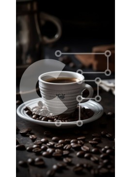 Intra Συλλεκτικό Ξύλινο Παζλ Plywood  4mm - Ζεστή εικόνα του φλιτζάνι καφέ με κόκκους σε ξύλινο τραπέζι Σε Ξύλινο Κουτί - Διαστάσεις: 10x10 cm – 25 κομμάτια