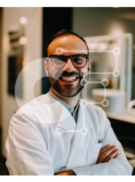 Intra Συλλεκτικό Ξύλινο Παζλ Plywood  4mm - Φιλικός οδοντίατρος με λευκό παλτό που περιβάλλεται από οδοντιατρικά εργαλεία και εξοπλισμό Σε Ξύλινο Κουτί - Διαστάσεις Puzzle: 10x10 cm – 25 κομμάτια