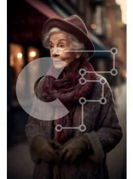 Intra Συλλεκτικό Ξύλινο Παζλ Plywood  4mm - Πορτρέτο της ηλικιωμένης γυναίκας που φορά το καπέλο και το κασκόλ στην οδό της πόλης Σε Ξύλινο Κουτί - Διαστάσεις Puzzle: 10x10 cm – 25 κομμάτια