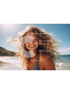 Intra Συλλεκτικό Ξύλινο Παζλ Plywood  4mm - Όμορφο πορτρέτο μιας νεαρής γυναίκας με μπλε φόρεμα στην παραλία Σε Ξύλινο Κουτί - Διαστάσεις Puzzle: 10x10 cm – 25 κομμάτια