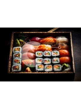 Σετ των 2 Intra Συλλεκτικό Ξύλινο Παζλ Plywood  4mm - Νόστιμη εικόνα από διάφορα ρολά σούσι  Σε Ξύλινο Κουτί Σε Ξύλινο Κουτί - Διαστάσεις: 10x10 cm – 25 κομμάτια