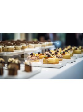 Σετ των 2 Intra Συλλεκτικό Ξύλινο Παζλ Plywood  4mm - Νόστιμα επιδόρπια σε τραπέζι μπουφέ με κέικ, τάρτες και μακαρόν Σε Ξύλινο Κουτί - Διαστάσεις: 10x10 cm – 25 κομμάτια