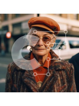 Intra Συλλεκτικό Ξύλινο Παζλ Plywood  4mm - Ηλικιωμένη γυναίκα στην οδό της πόλης που κοιτάζει το τηλέφωνο Σε Ξύλινο Κουτί - Διαστάσεις Puzzle: 10x10 cm – 25 κομμάτια