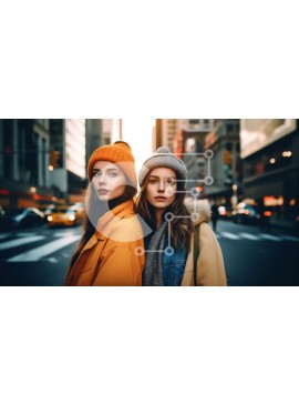 Intra Συλλεκτικό Ξύλινο Παζλ Plywood  4mm - Ζεστή και άνετη εικόνα δύο γυναικών με χειμωνιάτικα ρούχα στην City Street Σε Ξύλινο Κουτί - Διαστάσεις Puzzle: 10x10 cm – 25 κομμάτια